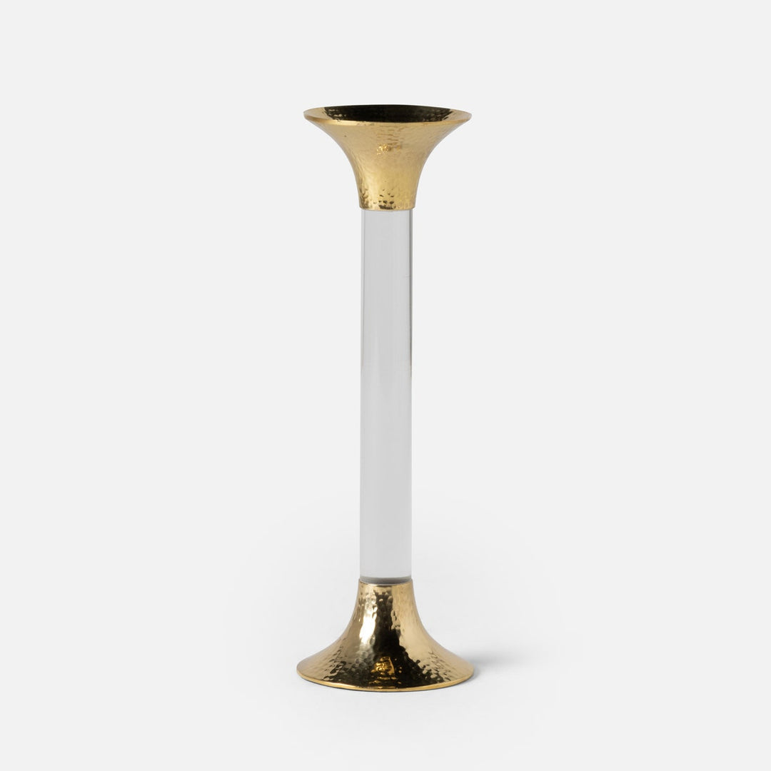 Leopold Clear/Gold Fluted Candle Holders Acrylic/Hammered Brass Set/3