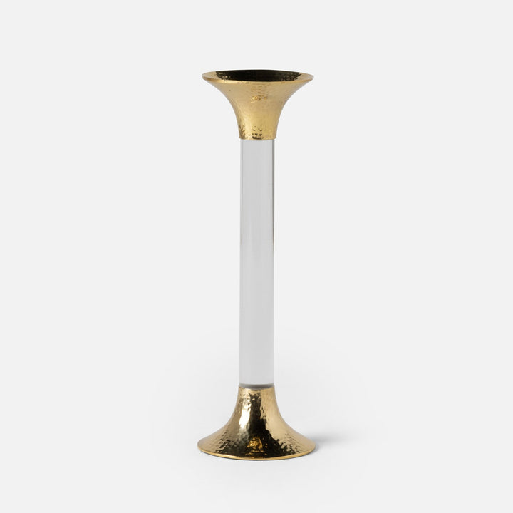 Leopold Clear/Gold Fluted Candle Holders Acrylic/Hammered Brass Set/3