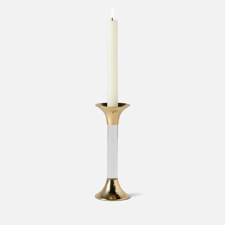 Leopold Clear/Gold Fluted Candle Holders Acrylic/Hammered Brass Set/3