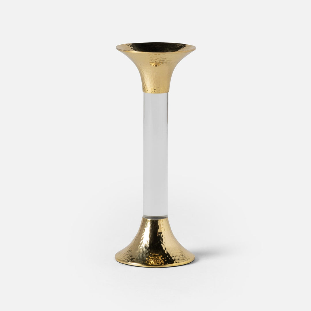 Leopold Clear/Gold Fluted Candle Holders Acrylic/Hammered Brass Set/3