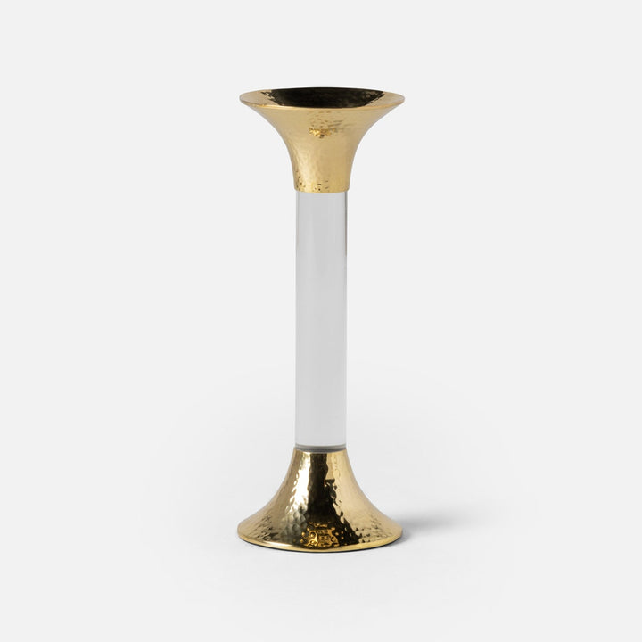 Leopold Clear/Gold Fluted Candle Holders Acrylic/Hammered Brass Set/3