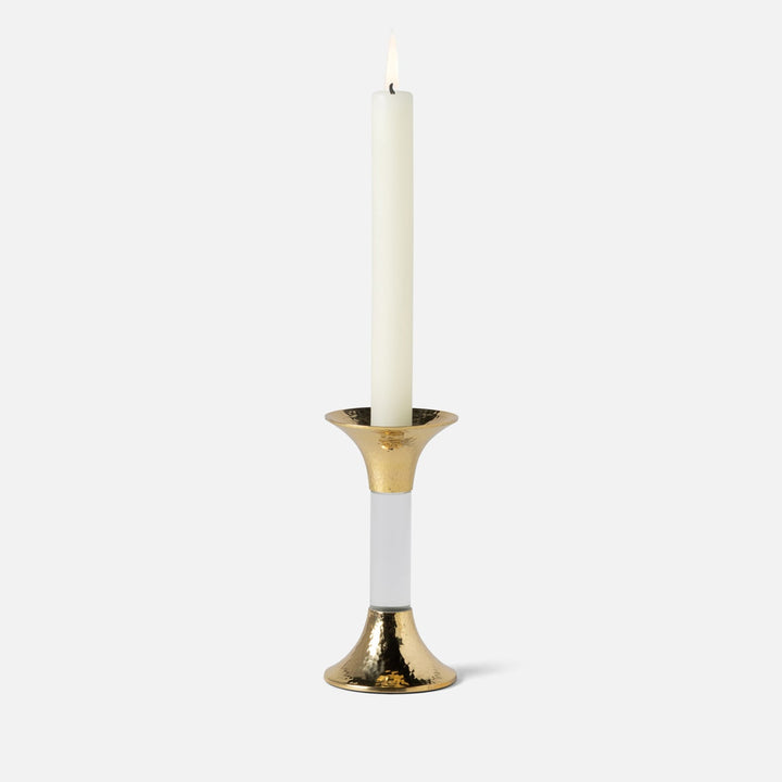 Leopold Clear/Gold Fluted Candle Holders Acrylic/Hammered Brass Set/3