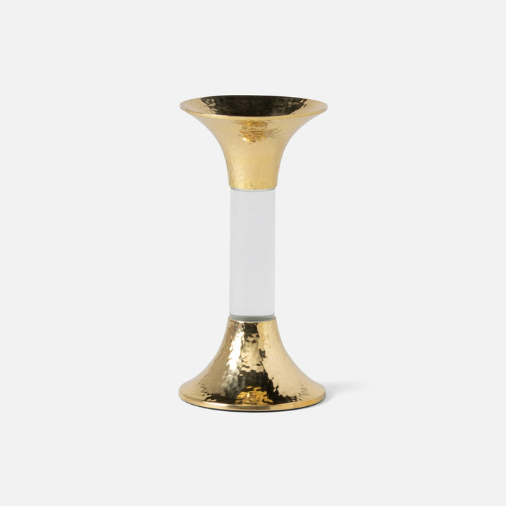 Leopold Clear/Gold Fluted Candle Holders Acrylic/Hammered Brass Set/3