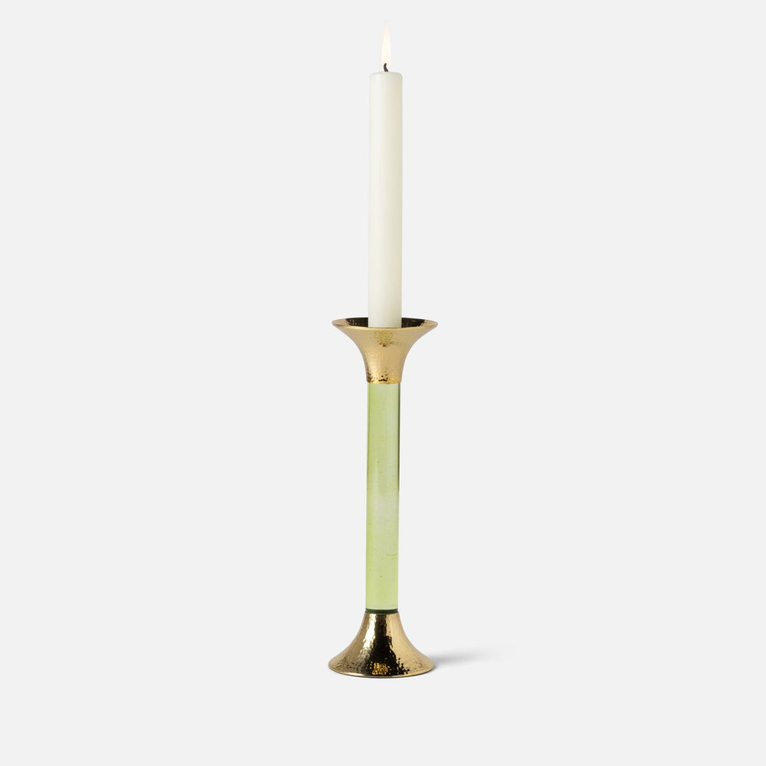 Leopold Lime/Gold Fluted Candle Holders Acrylic/Hammered Brass Set/3