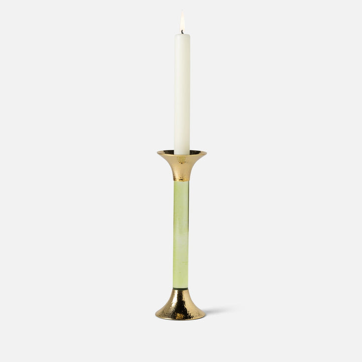 Leopold Lime/Gold Fluted Candle Holders Acrylic/Hammered Brass Set/3