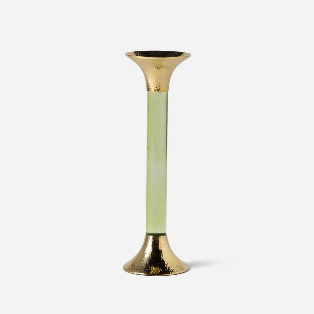 Leopold Lime/Gold Fluted Candle Holders Acrylic/Hammered Brass Set/3