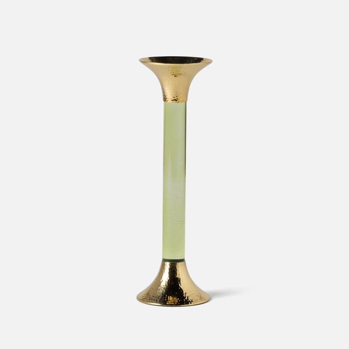Leopold Lime/Gold Fluted Candle Holders Acrylic/Hammered Brass Set/3