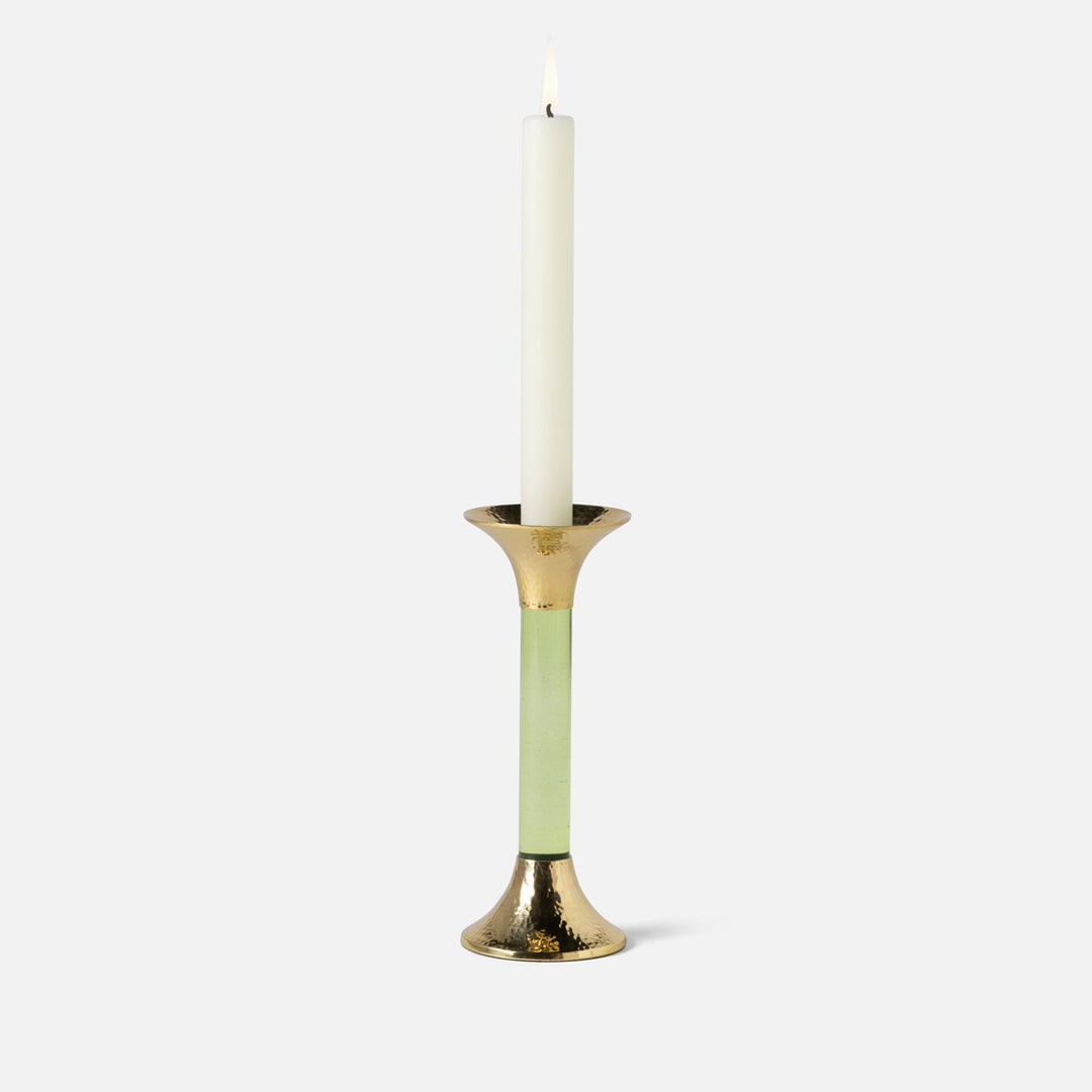 Leopold Lime/Gold Fluted Candle Holders Acrylic/Hammered Brass Set/3