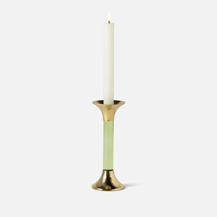 Leopold Lime/Gold Fluted Candle Holders Acrylic/Hammered Brass Set/3