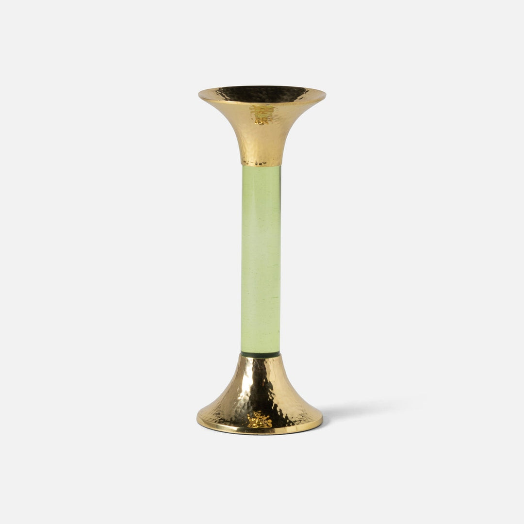 Leopold Lime/Gold Fluted Candle Holders Acrylic/Hammered Brass Set/3