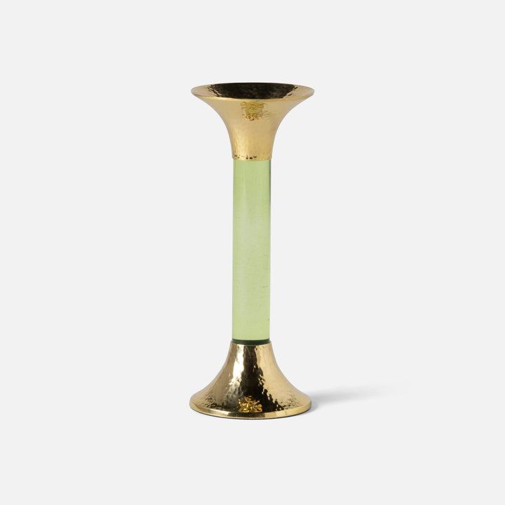Leopold Lime/Gold Fluted Candle Holders Acrylic/Hammered Brass Set/3