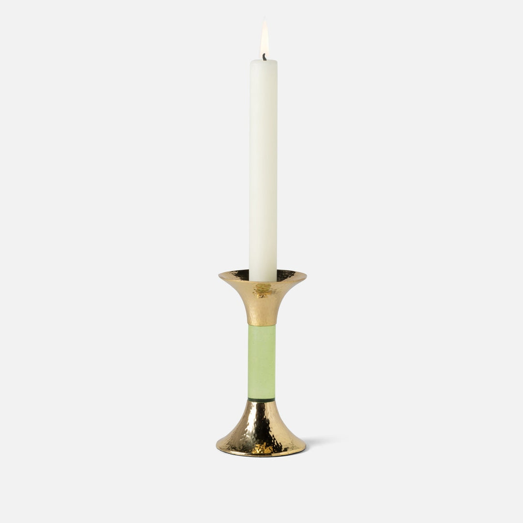Leopold Lime/Gold Fluted Candle Holders Acrylic/Hammered Brass Set/3