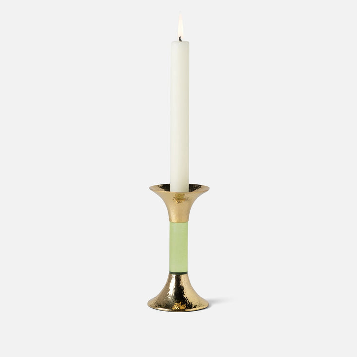 Leopold Lime/Gold Fluted Candle Holders Acrylic/Hammered Brass Set/3