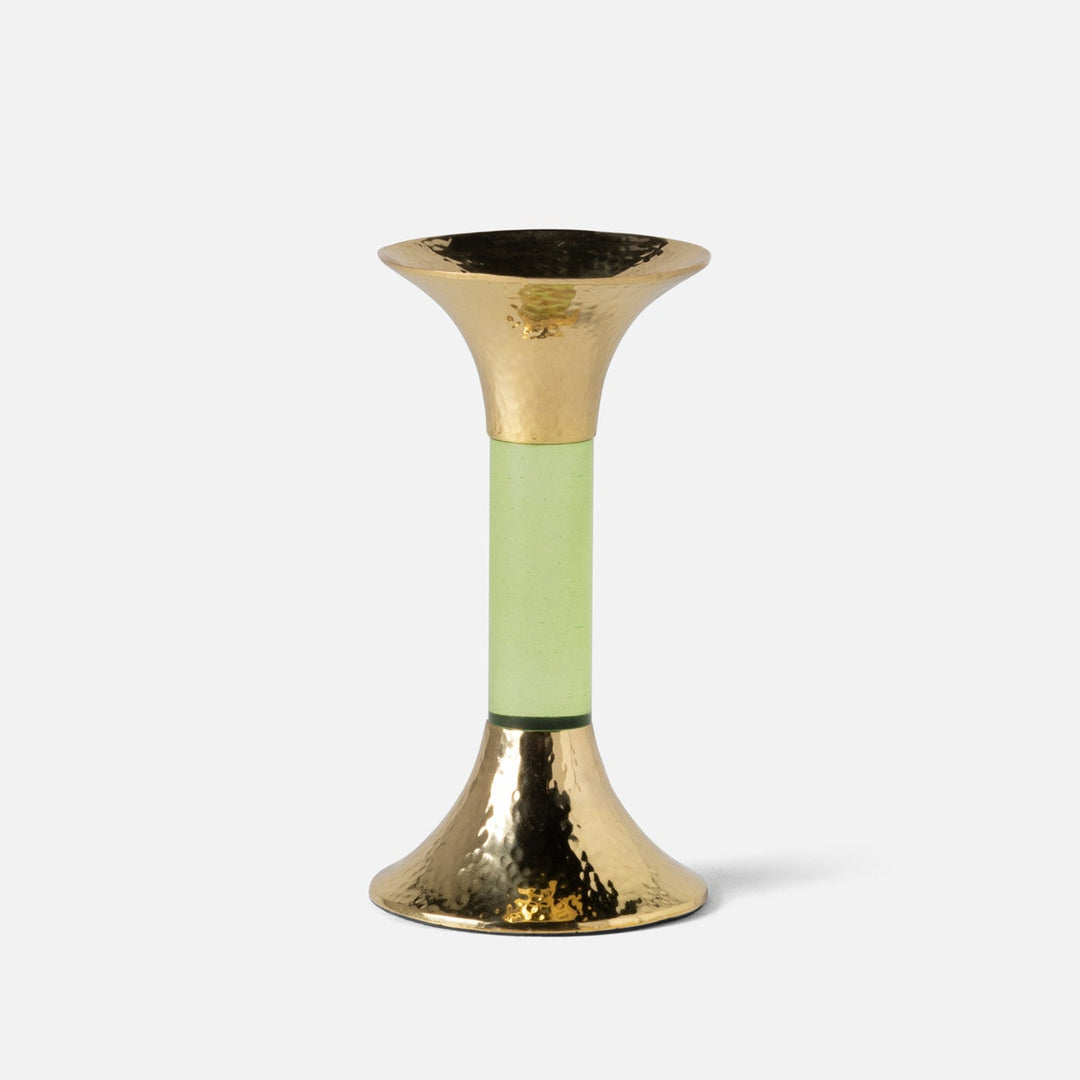 Leopold Lime/Gold Fluted Candle Holders Acrylic/Hammered Brass Set/3