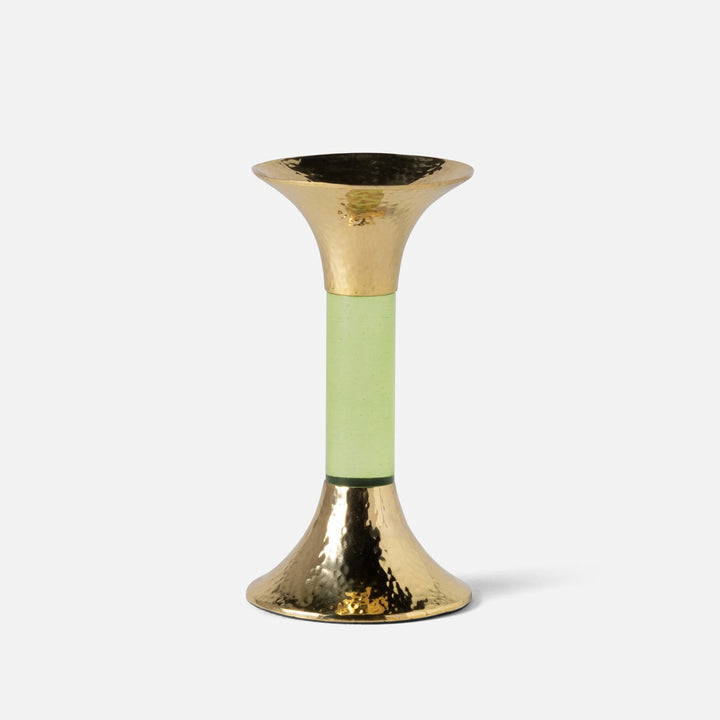 Leopold Lime/Gold Fluted Candle Holders Acrylic/Hammered Brass Set/3