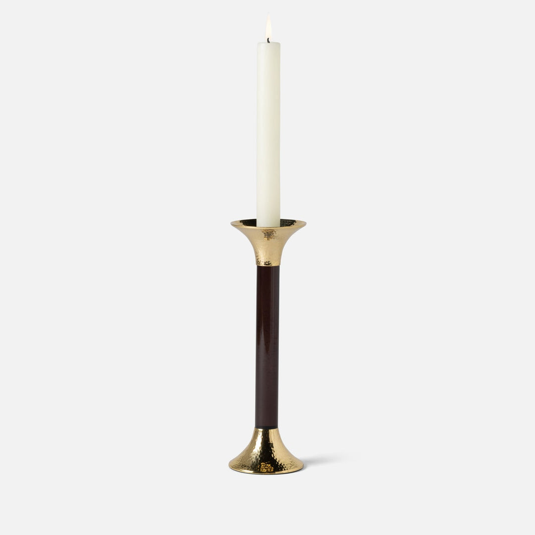 Leopold Smoke/Gold Fluted Candle Holders Acrylic/Hammered Brass Set/3