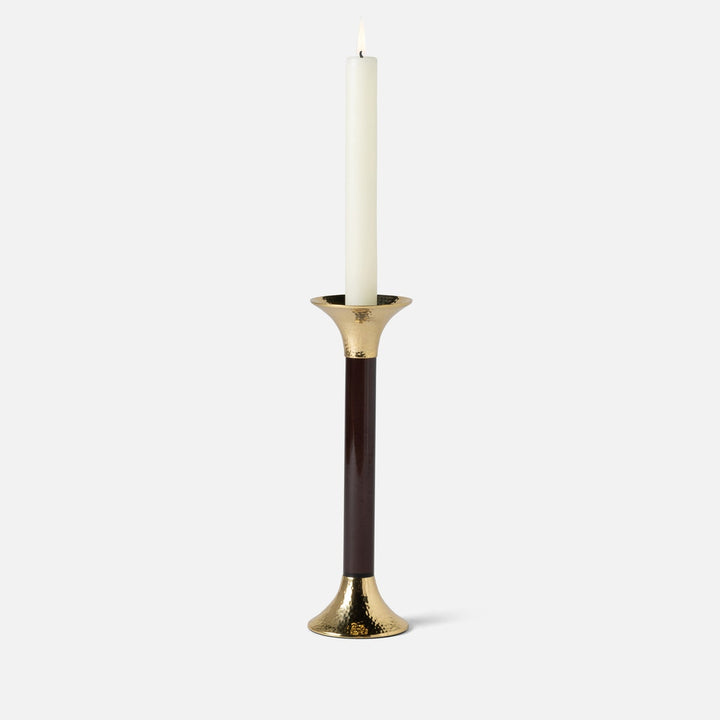 Leopold Smoke/Gold Fluted Candle Holders Acrylic/Hammered Brass Set/3