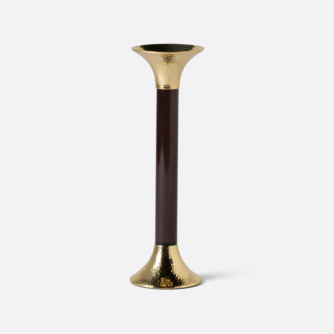 Leopold Smoke/Gold Fluted Candle Holders Acrylic/Hammered Brass Set/3