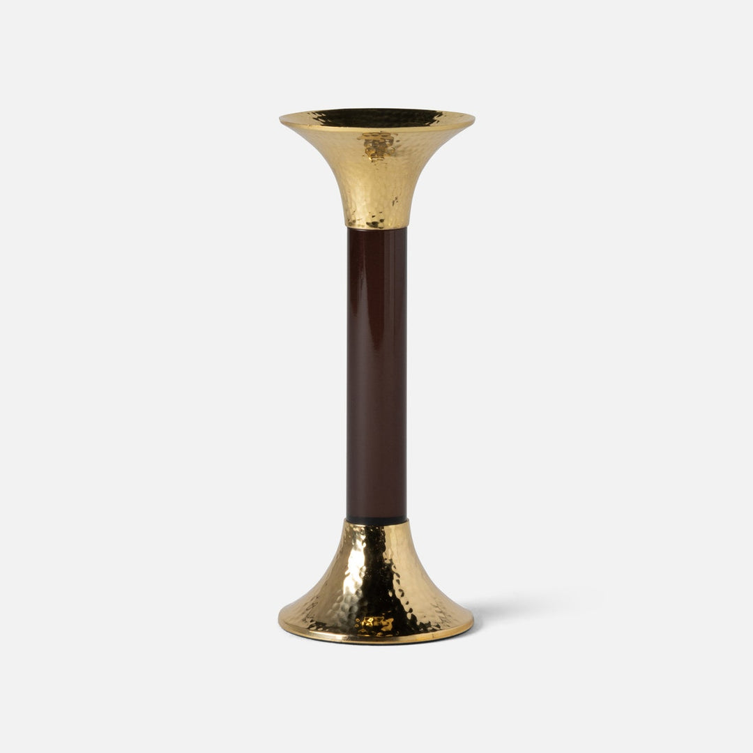 Leopold Smoke/Gold Fluted Candle Holders Acrylic/Hammered Brass Set/3