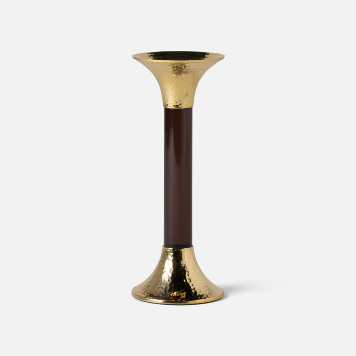 Leopold Smoke/Gold Fluted Candle Holders Acrylic/Hammered Brass Set/3