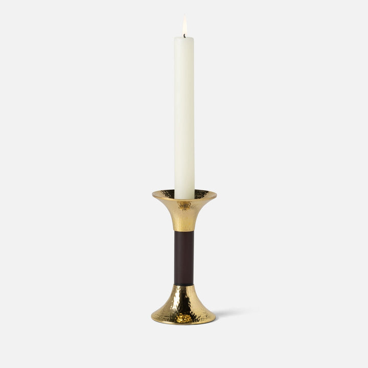 Leopold Smoke/Gold Fluted Candle Holders Acrylic/Hammered Brass Set/3