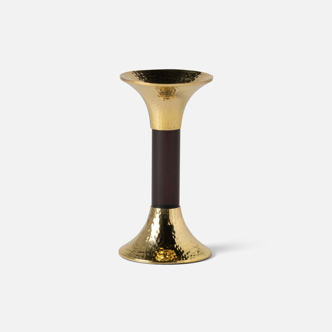 Leopold Smoke/Gold Fluted Candle Holders Acrylic/Hammered Brass Set/3