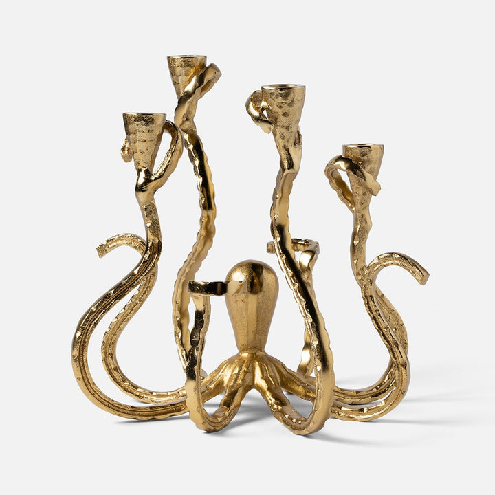 Marlon Polished Gold Octopus Candelabra Aluminum