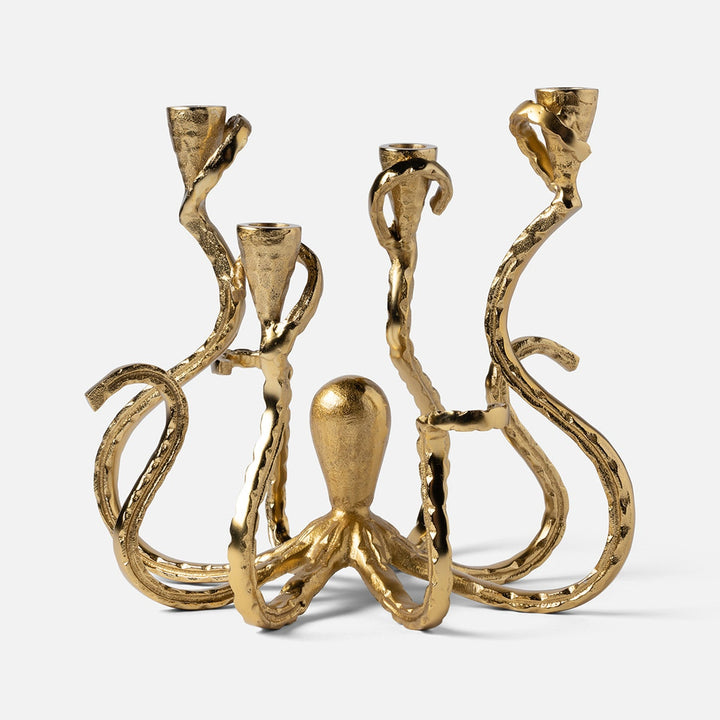 Marlon Polished Gold Octopus Candelabra Aluminum