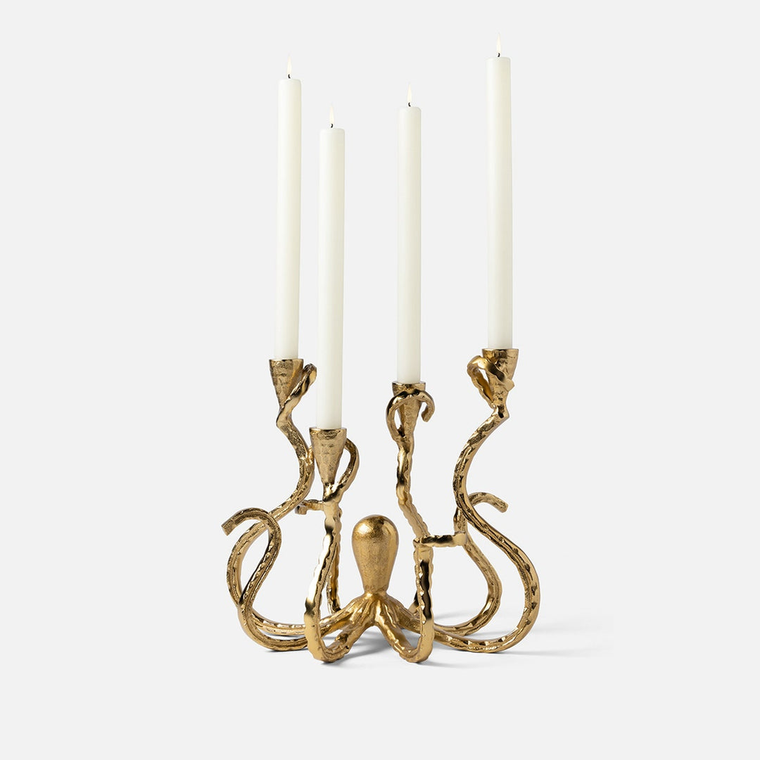 Marlon Polished Gold Octopus Candelabra Aluminum