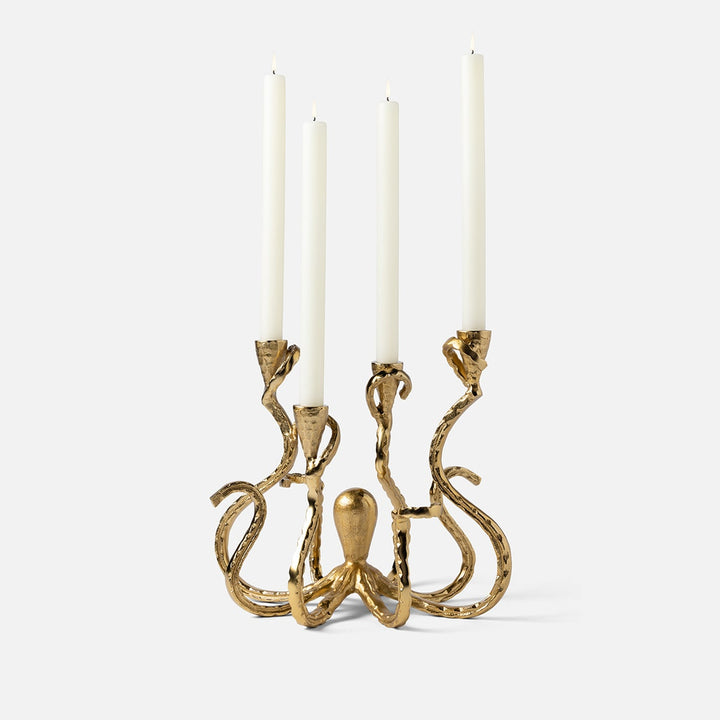 Marlon Polished Gold Octopus Candelabra Aluminum