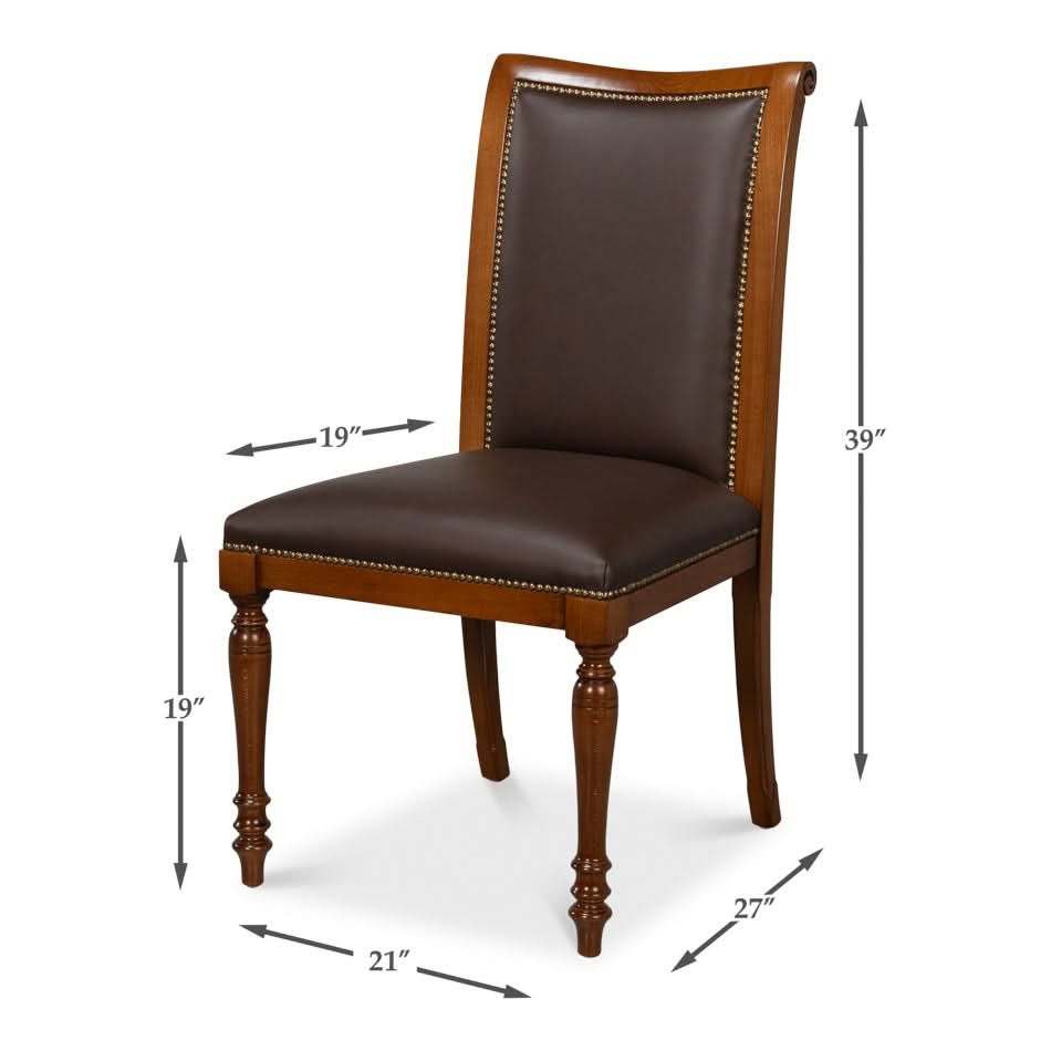 Camile Leather Side Chair Brown