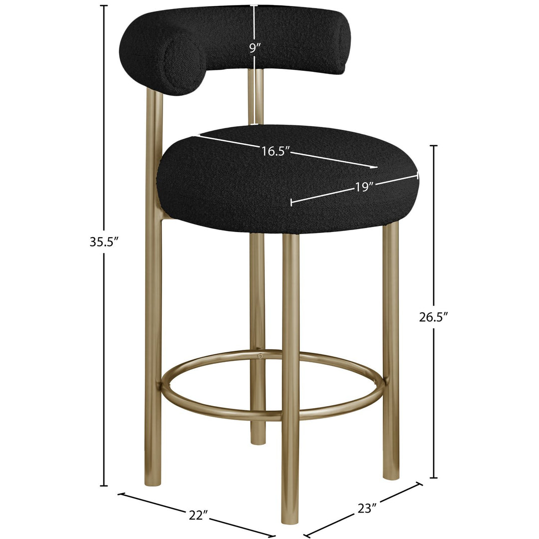 Bordeaux Boucle Fabric Upholstered Counter Stool — Black / Brushed Brass