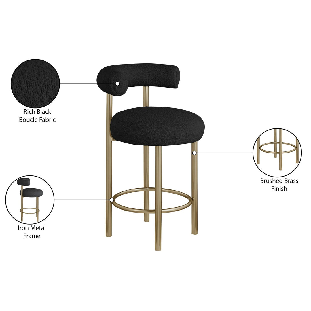 Bordeaux Boucle Fabric Upholstered Counter Stool — Black / Brushed Brass