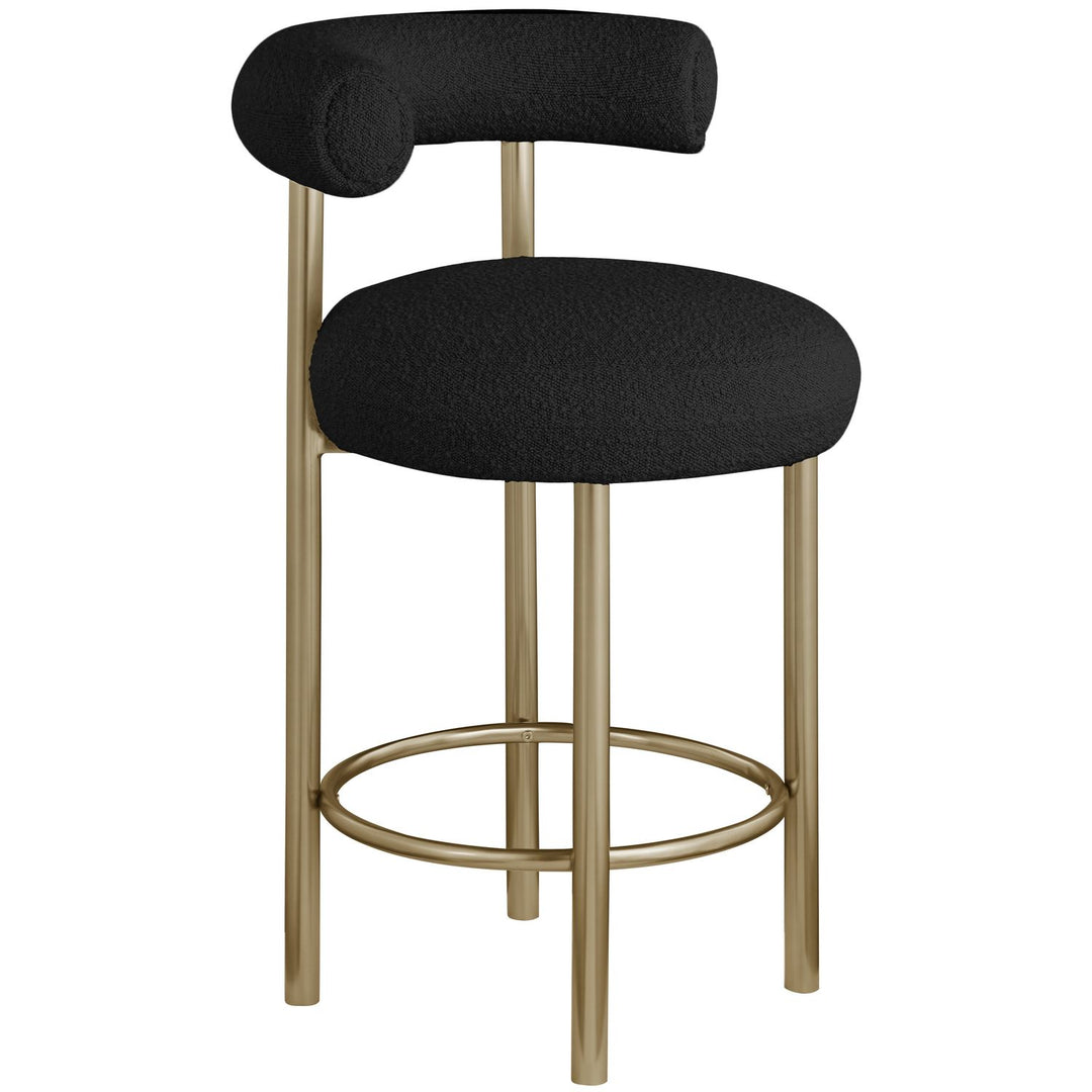 Bordeaux Boucle Fabric Upholstered Counter Stool — Black / Brushed Brass