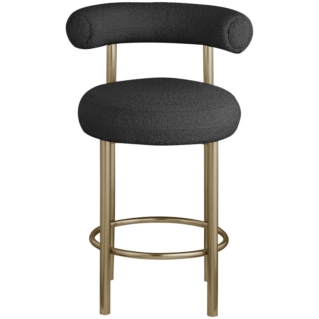 Bordeaux Boucle Fabric Upholstered Counter Stool — Black / Brushed Brass