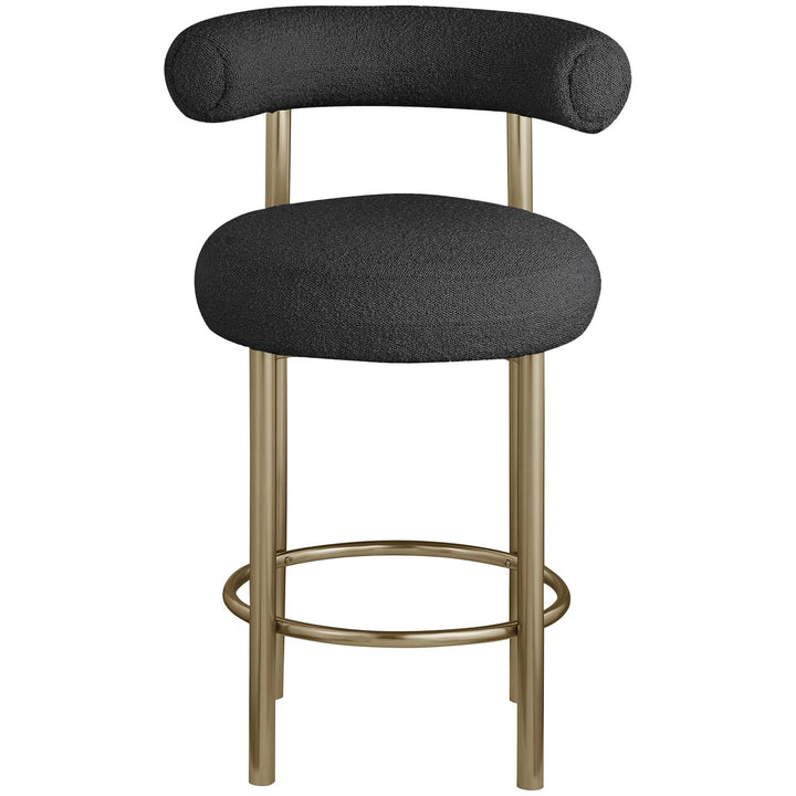 Bordeaux Boucle Fabric Upholstered Counter Stool — Black / Brushed Brass