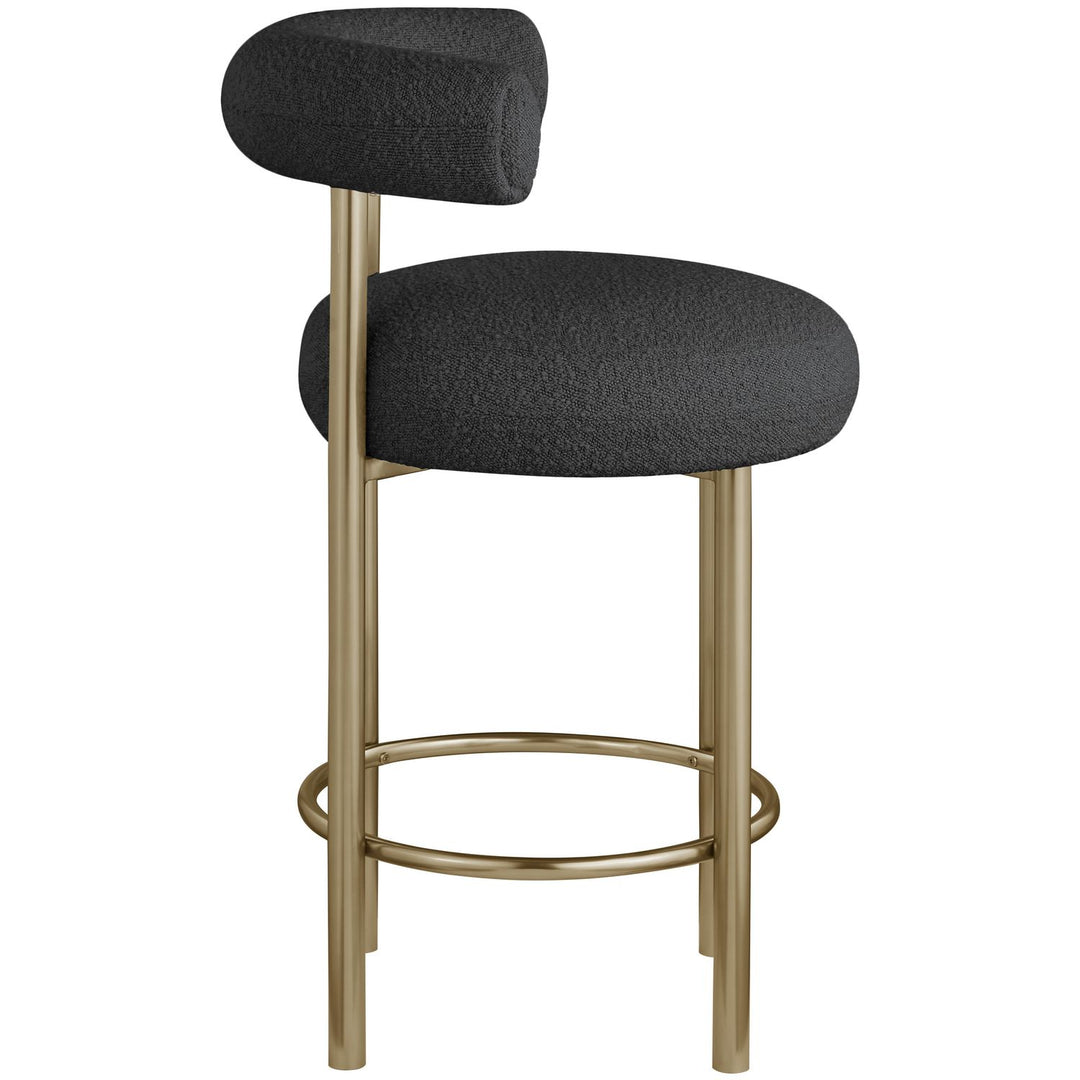 Bordeaux Boucle Fabric Upholstered Counter Stool — Black / Brushed Brass