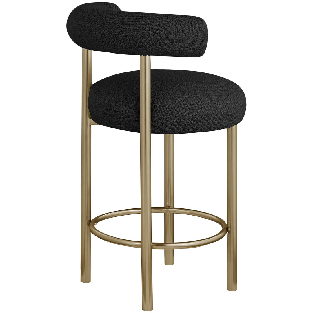 Bordeaux Boucle Fabric Upholstered Counter Stool — Black / Brushed Brass