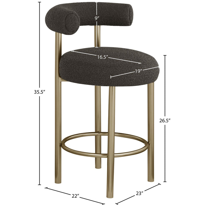 Bordeaux Boucle Fabric Upholstered Counter Stool — Brown / Brushed Brass