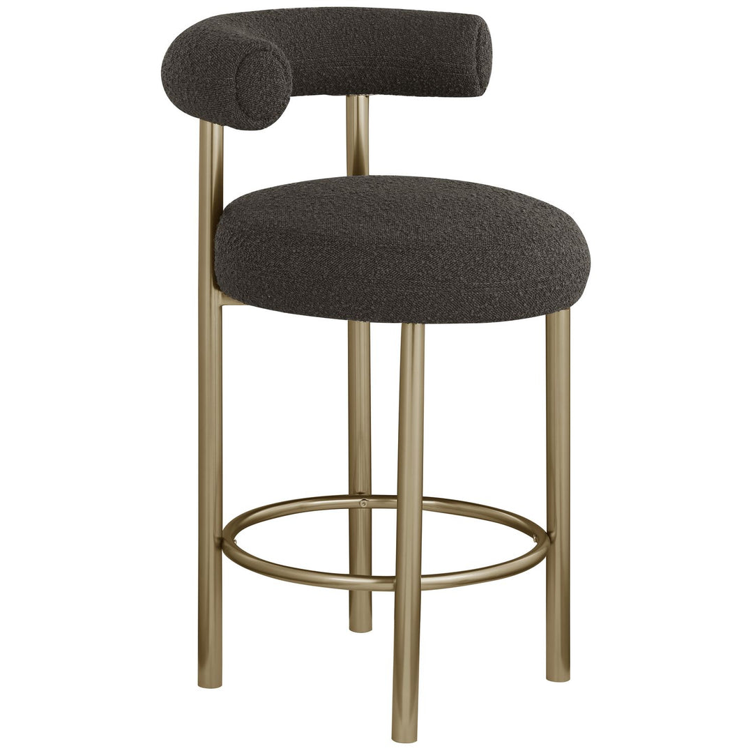Bordeaux Boucle Fabric Upholstered Counter Stool — Brown / Brushed Brass