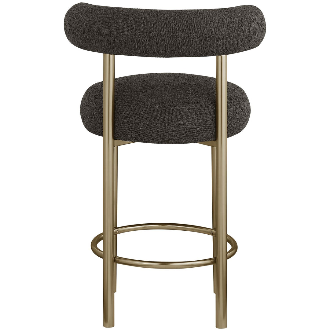 Bordeaux Boucle Fabric Upholstered Counter Stool — Brown / Brushed Brass