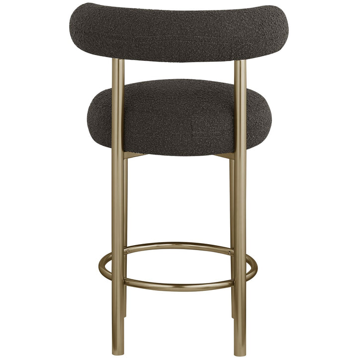 Bordeaux Boucle Fabric Upholstered Counter Stool — Brown / Brushed Brass