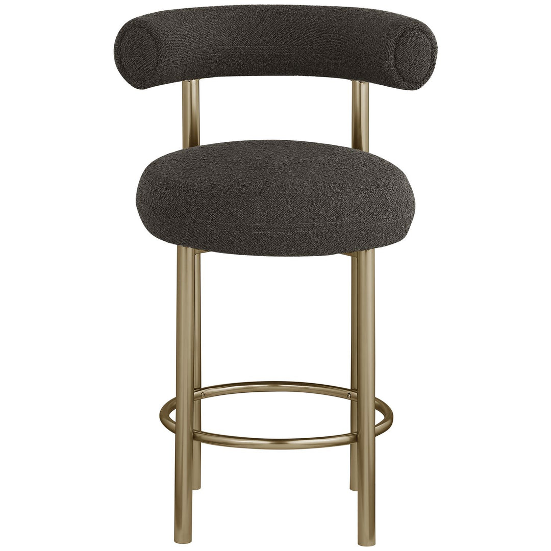 Bordeaux Boucle Fabric Upholstered Counter Stool — Brown / Brushed Brass