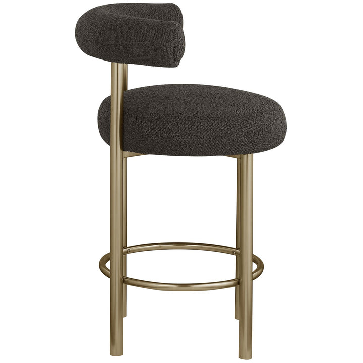 Bordeaux Boucle Fabric Upholstered Counter Stool — Brown / Brushed Brass