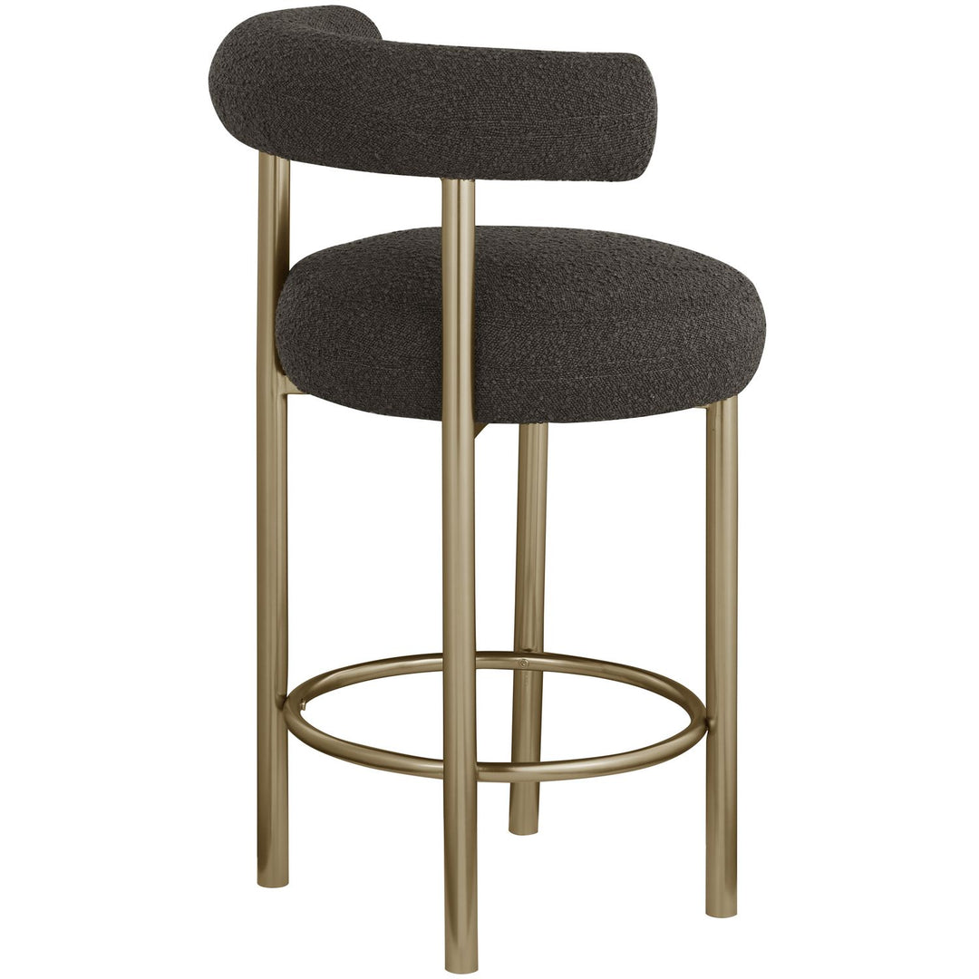 Bordeaux Boucle Fabric Upholstered Counter Stool — Brown / Brushed Brass