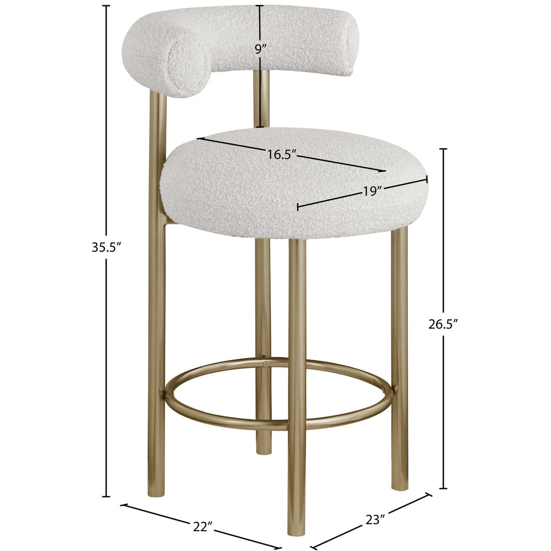 Bordeaux Boucle Fabric Upholstered Counter Stool — Cream / Brushed Brass