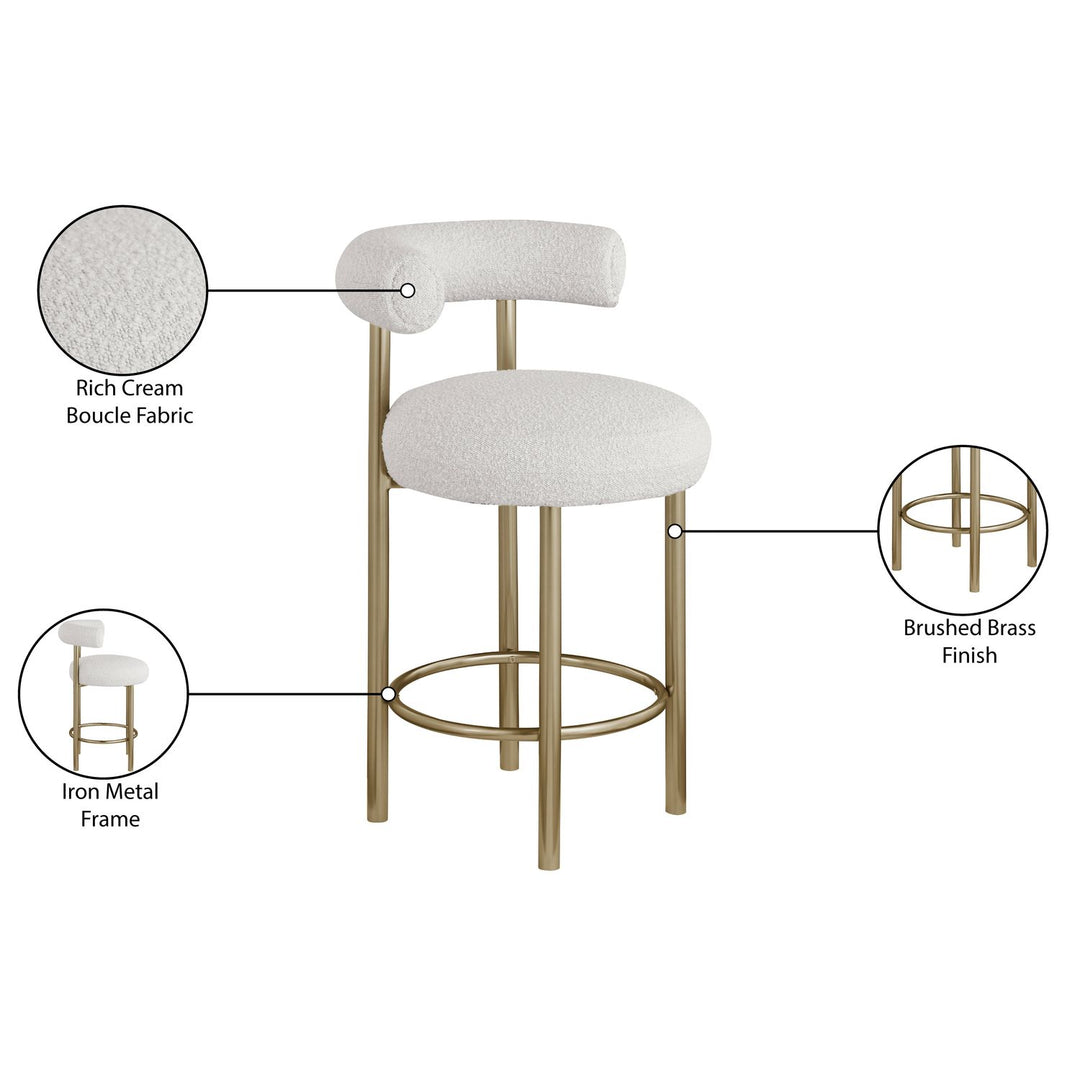 Bordeaux Boucle Fabric Upholstered Counter Stool — Cream / Brushed Brass