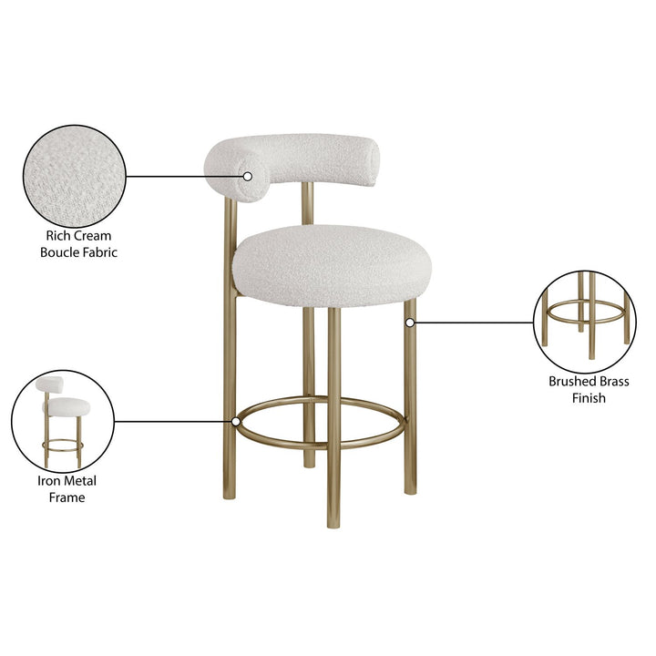 Bordeaux Boucle Fabric Upholstered Counter Stool — Cream / Brushed Brass