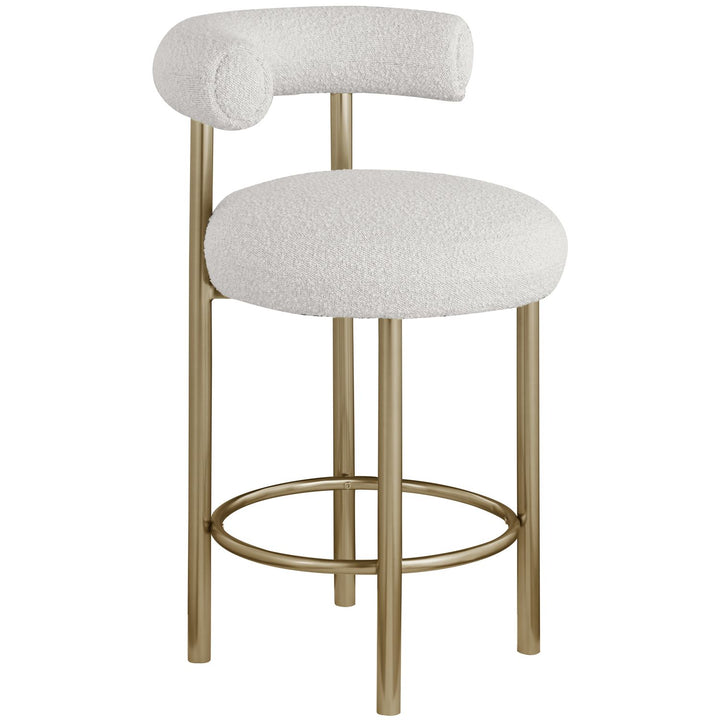 Bordeaux Boucle Fabric Upholstered Counter Stool — Cream / Brushed Brass