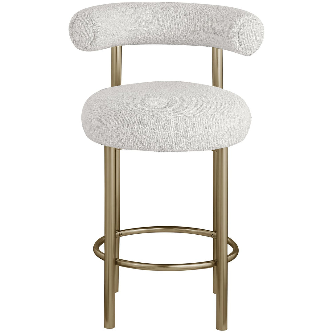 Bordeaux Boucle Fabric Upholstered Counter Stool — Cream / Brushed Brass